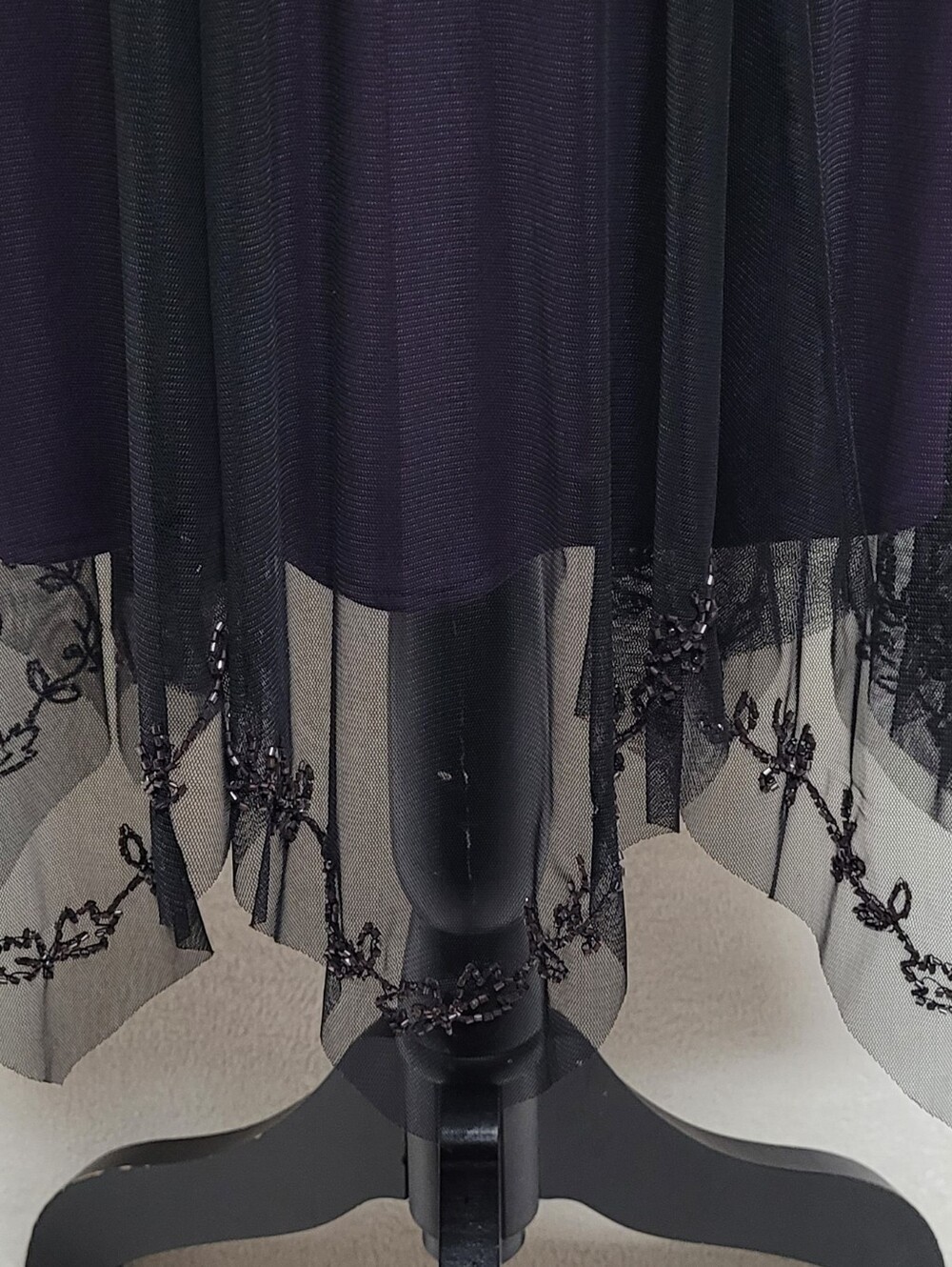 Gothic Fairytale Cache Vintage Black Sheer Mesh Beaded Asymmetric Midi Dress - Picture 6 of 12
